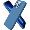 Husa iPhone 13 Pro, Silicon Catifelat cu Interior Microfibra, Albastru Steel